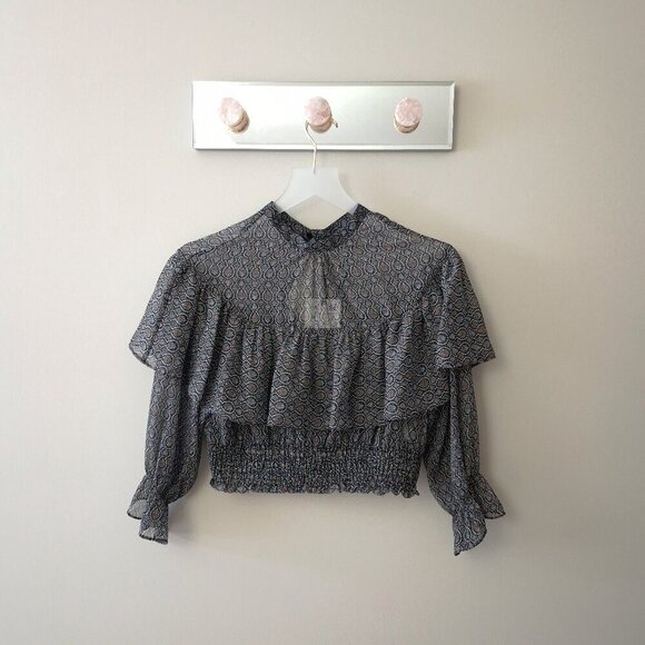 NWT Zara black metallic thread printed crop blouse, M - Picture 11 of 12